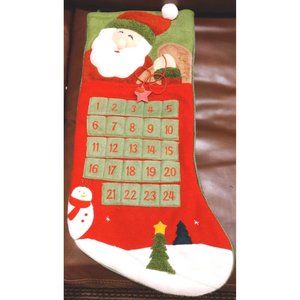 Crystal Snow Santa Claus Stocking Advent Calendar Count Down to Christmas 22x11"